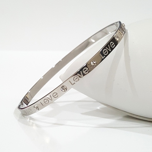 Silver Tone Love Bangle Bracelet - Picture 1 of 8